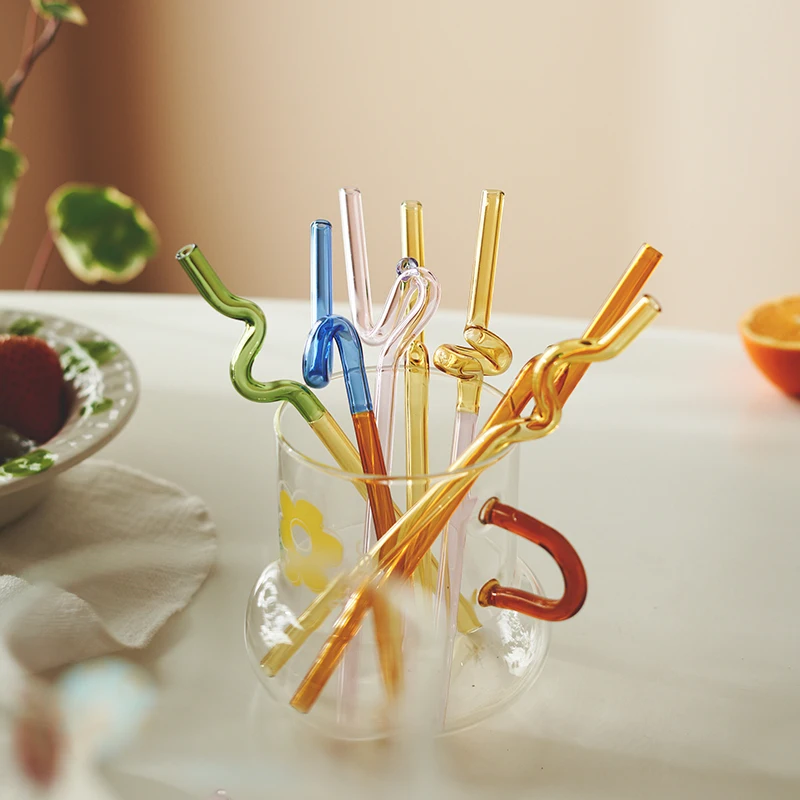 Glass Straws Twist Reusable Straws Heat Resistant Glass Straw Drinking Milk Tea Long Stem Glass Staw