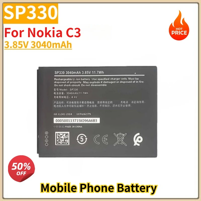 

SP330 High Quality Phone Battery 3.85V 3040mAh For Nokia C3 Brand New Replacement Battery