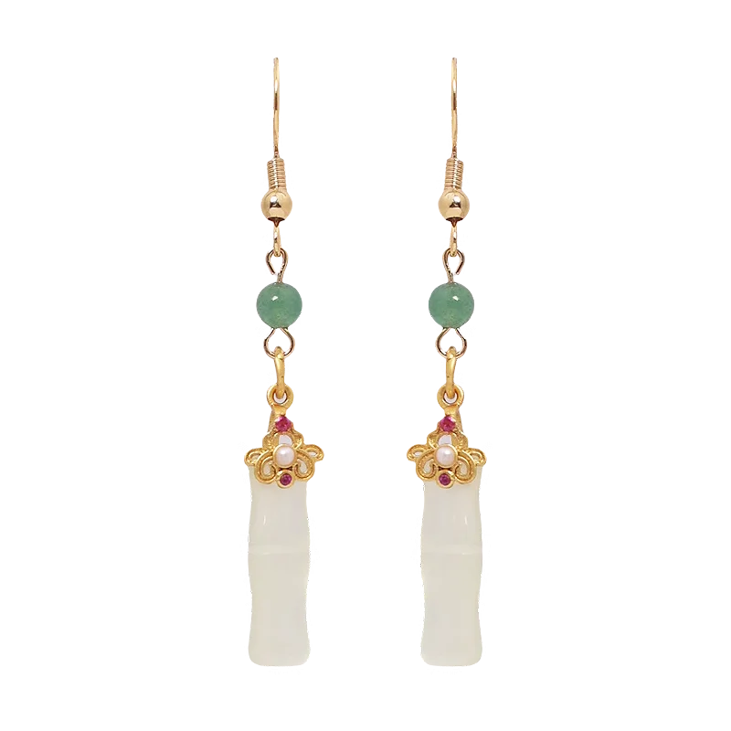 

Temperament stud earrings New Chinese women's jade summer tassel with dress without earrings