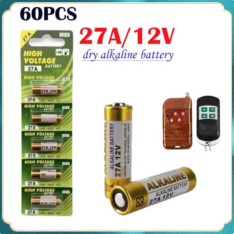 

60PCS 12V A27 27A Alkaline Battery G27A MN27 MS27 GP27A L828 V27GA ALK27A A27BP K27A VR27 R27A For Alarm Remote Control Dry Cell