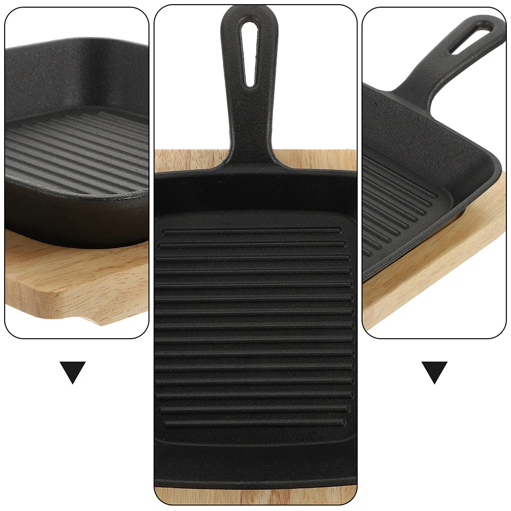 

Square Teppanyaki Fry Pan Non Stick Cast Iron Wood Board Easy Clean Cooking Kitchen Utensils Pans Flat Household