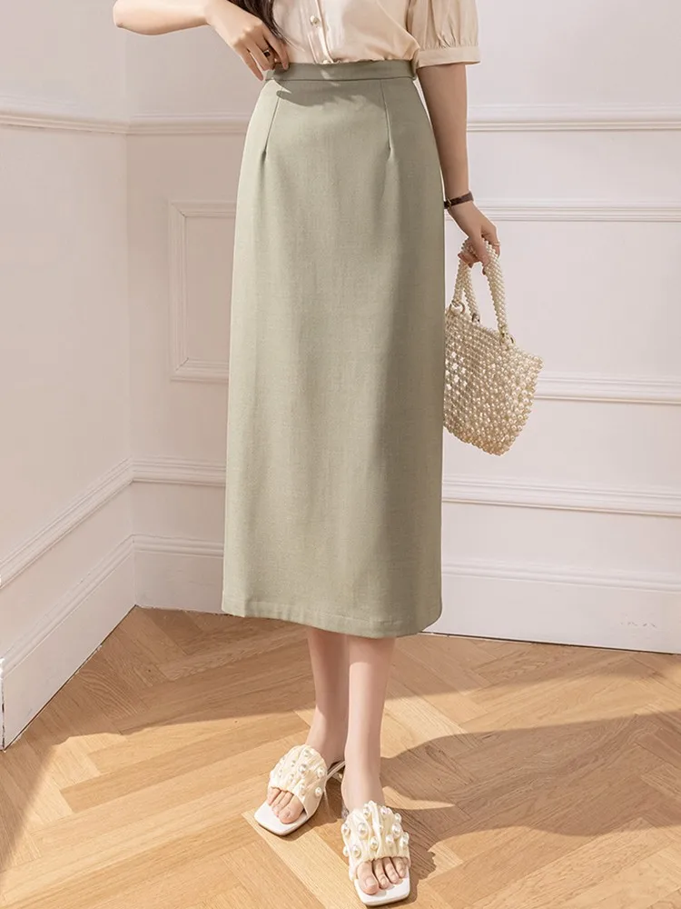 Ladies Elegant A-line Skirts New Arrival 2023 Spring Fashion Korean Style Solid Color High Waist Women Long Casual Skirt W1304