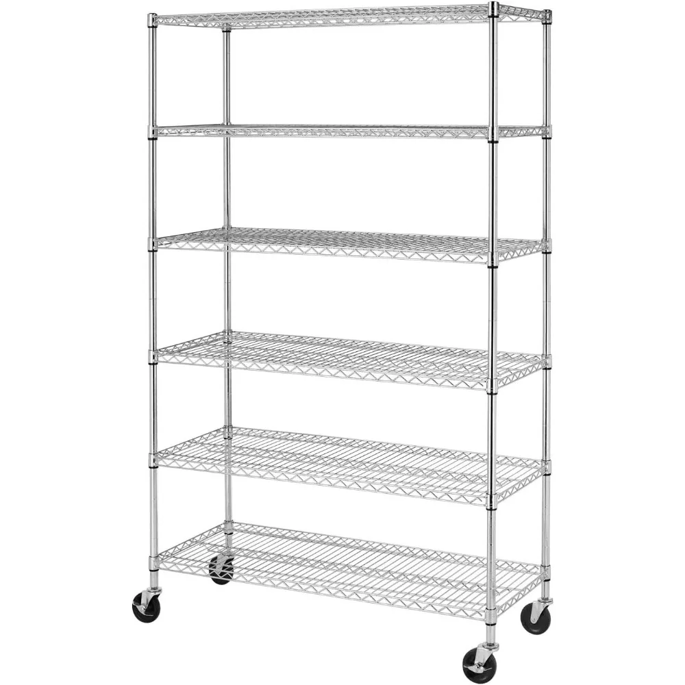 New 2023 Shelves， Large Metal Shelf Organizer 6-Tier Height Adjustable Commercial Grade Utility Steel Rack with Wheels