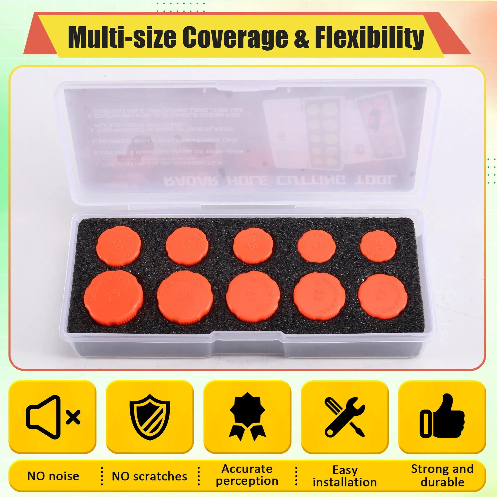 Car Radar Detector Vinyl Stencil Kit 16-25mm - Round Knob Cut Template Tools for Car Film Wrapping Orange