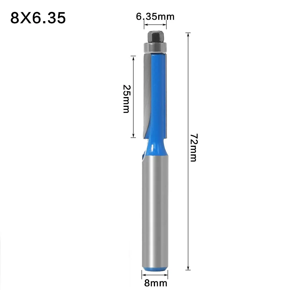 1*Router Bit 8mm Shank Double-Edged Trim Router Bit With Bearing For Wood Template Pattern Woodworking Trimming Tools