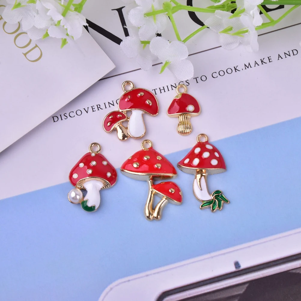 

10 Pcs Mushroom Pendant Jewelry Beads Necklace Charm Earring Charms for Jewellery Making Alloy