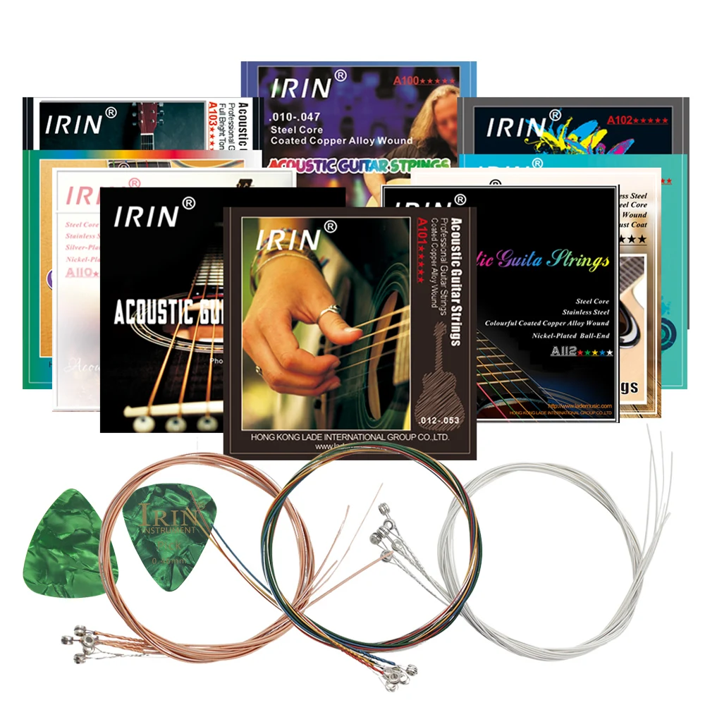 IRIN-Cordas de guitarra acústica com picaretas, Cordas de guitarra popular, Fio de aço inoxidável, Acessórios de guitarra