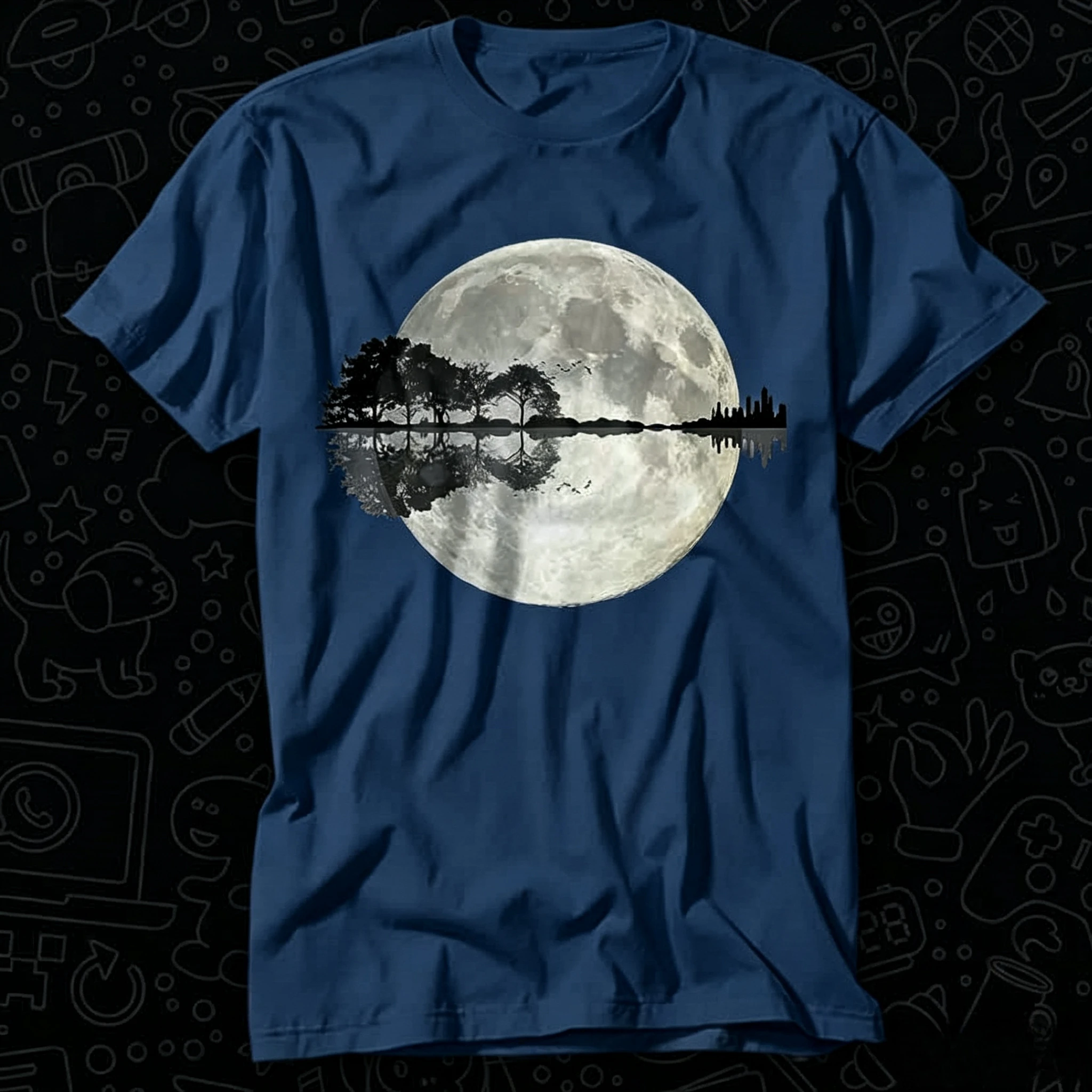 Moonlight Nature Guitar Tree T Shirt Gift for Womens Mens Unisex Top Adult Tee Vintage Music Best Movie
