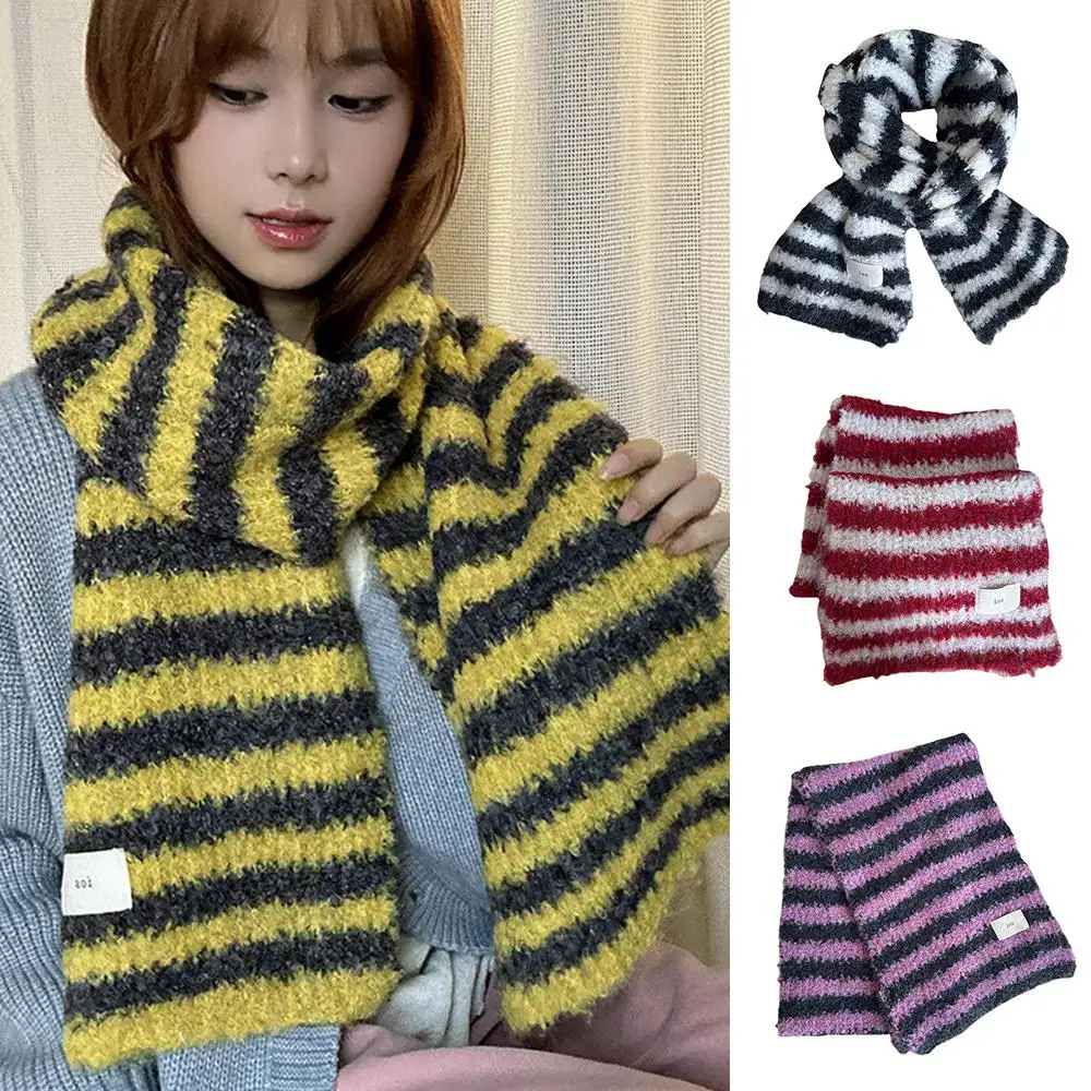 

Striped Knitted Scarf Plush Colorful Stripe Scarves Long Shawls Unisex Couple Wool Blend Neck Warmer Thicken Winter Scarf Woman