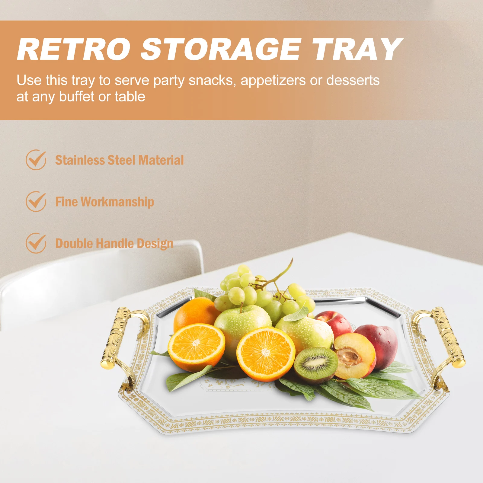 

1Pcs Golden Tray Elegant Rectangular Serving Tray Fine Craftsmanship Retro Cake Holder for Wedding Appetizer Display