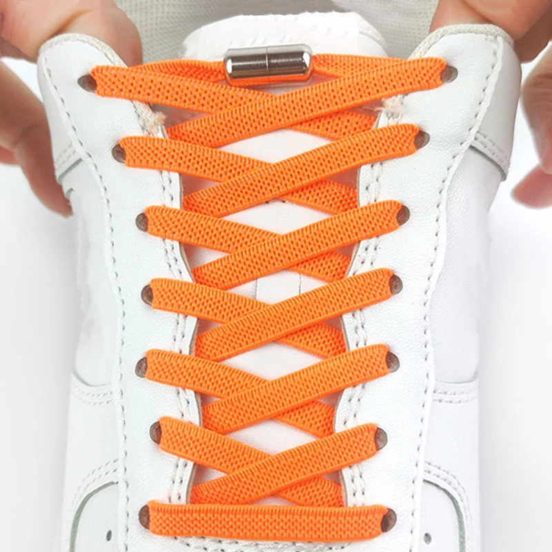 1Pair/3Pair Metal buckle Shoelaces 0.6 cm Flat Elastic Shoelace for Sneakers Kids and Adults Quick-Release Laces