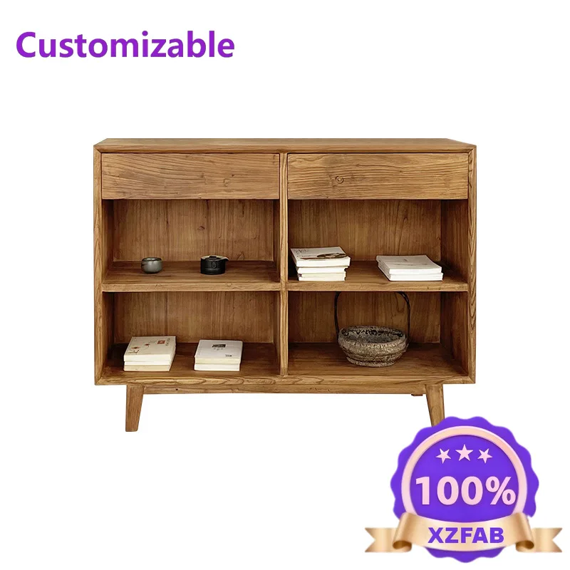 Factory Direct 2026 Solid wood short bookcase medieval wabi-**** wind side cabinet living room locker solid wood dining side cab