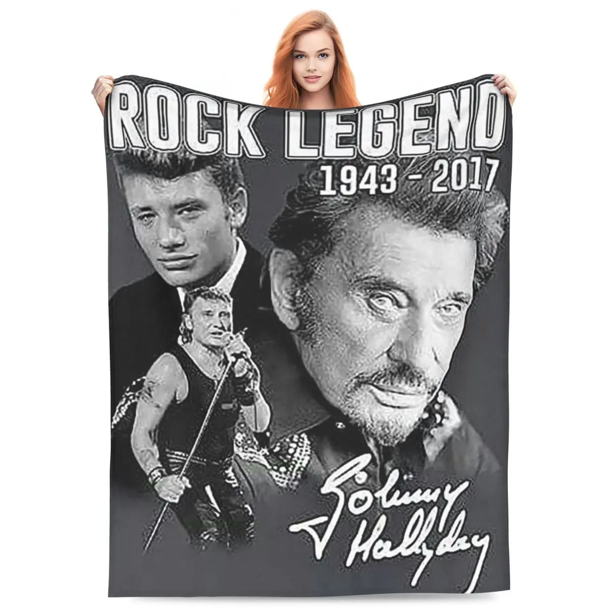 

Rock Star Johnny Hallyday Rock'n Roll Blankets Throw Blanket Super Soft Throw Blankets for Couch Bedding Throws Bedspread Quilt