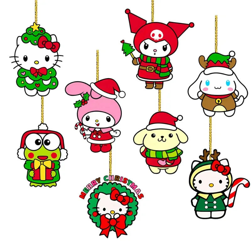 8pcs Anime Sanrios Acrylic Flat Christmas Decoration Pendant Kawaii Kuromi Hello Kitty My Melody Cinnamoroll Car Hanging Charm