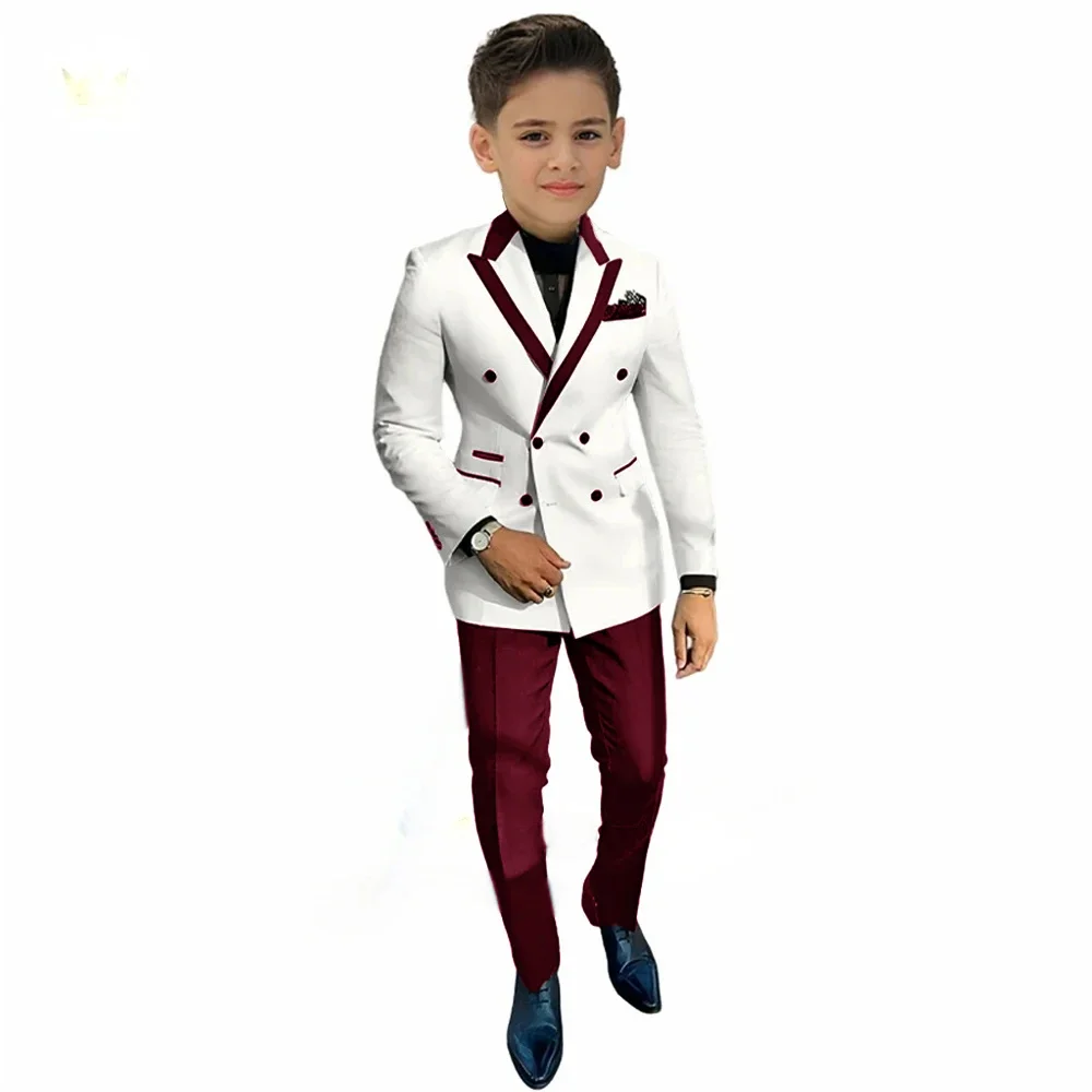 Double Breasted Boy Suits for Celebrity Party Fashion Child Blazer with Pants 2 Pieces Kids Homecoming School Uniform Suit