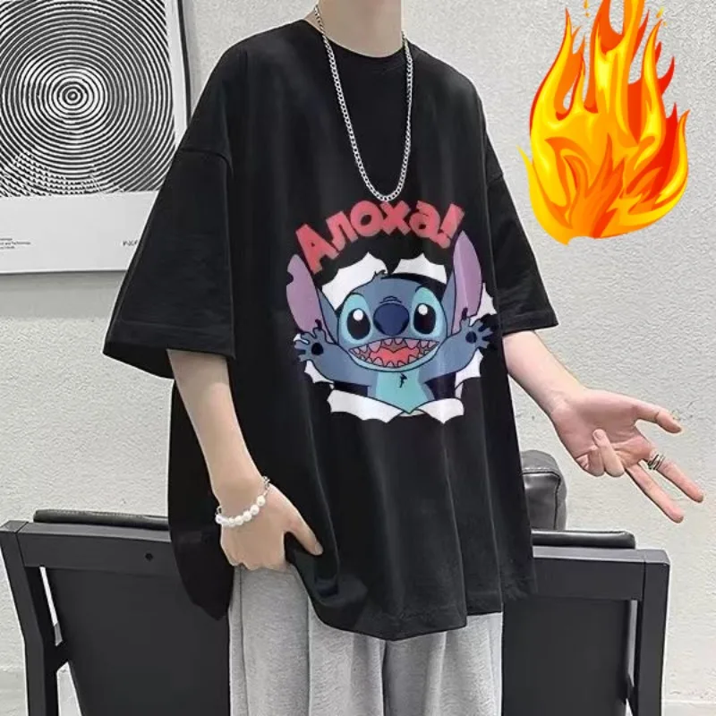 ديزني كارتون ليلو وستيتش القطن الخالص للأولاد صيف جديد متعدد الاستخدامات طباعة Ins العصرية فضفاضة خمس نقاط نصف كم