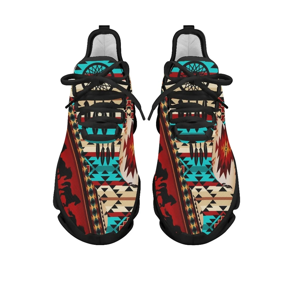 Sepatu sneaker Platform pria wanita, sepatu jala bertali ringan pola Tribal Aztec, sepatu kasual ukuran besar untuk pria dan wanita