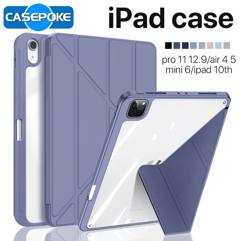 CASEPOKE For iPad Case 2017 2018 9.7-inch Smart Sleep Wake Soft Built-in Pen slot Shockproof Case For iPad 9th 10.2 iPad Air 5