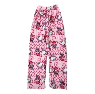 Bandai Anime Sanrio Y2k Herbst und Winter Hallo Kitty Batman Pyjama Hosen Cartoon Hip Hop Damen Warme Casual Flanell Hosen Frauen Geschenke 7