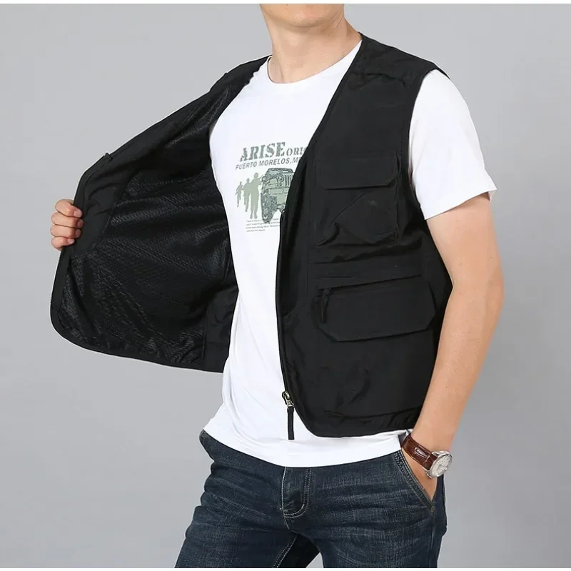 Men Vest Work Mens Leather Jackets and Coats Multi-pocket Camping Fashion Sleeveless Jacket Vests Outdoor Hunting Motorcyclist