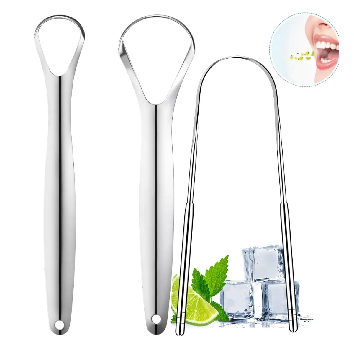 Tongue Scrappers, Mouth Brush Tongue Cleaner, Surgical Stainless Steel Tongue Cleaner for Adults and Kids, Oral Hygiene Kit