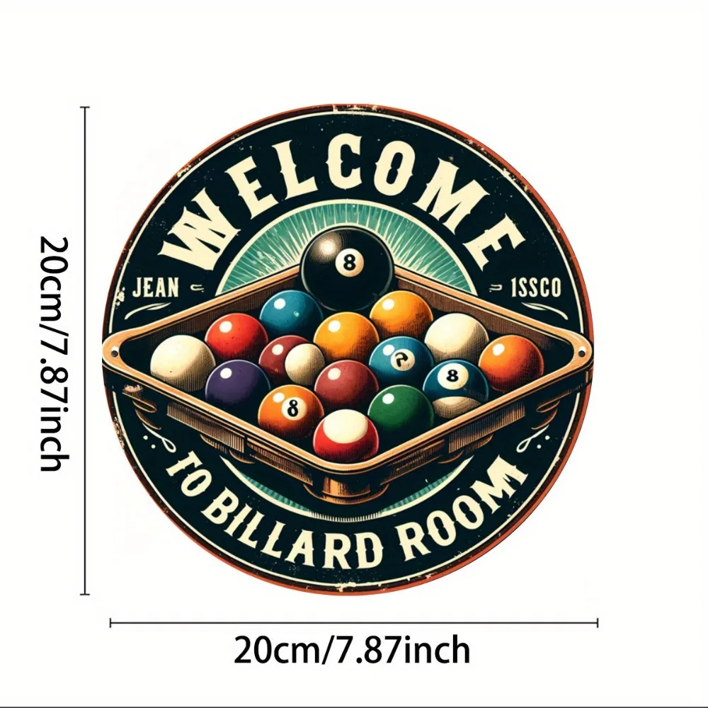 Tin Sign - Welcome To Billiard Room Print Vintage Durable Metal Plaque Wall Decor, Home Office Bar Man Cave Wall Art