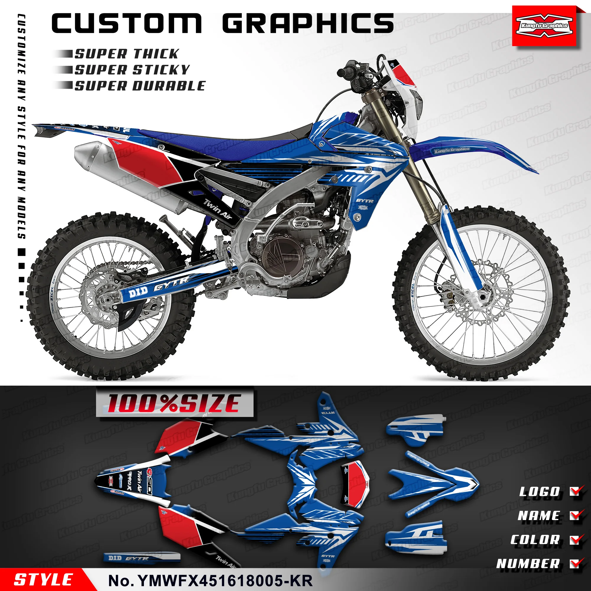 

KUNGFU GRAPHICS MX Stickers Custom Decal Kit for Yamaha WR450F YZ450FX 2016 2017 2018, YMWFX451618005-KR