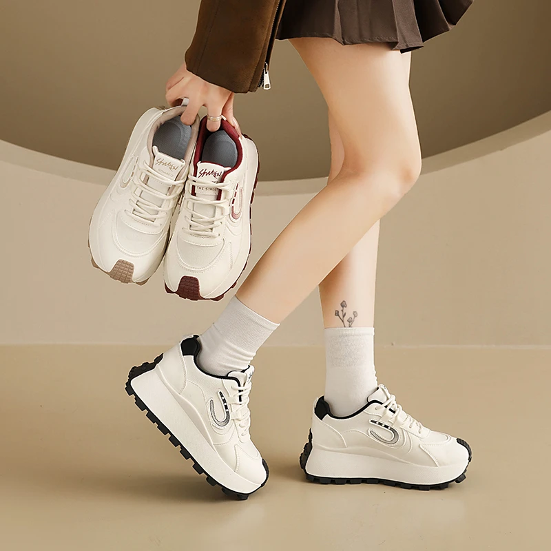 

Ladies Sneakers Spring and Autumn Fashion Casual Round Head Flat Bottom Waterproof Lace-up Sneakers Outdoor Running Shoes.