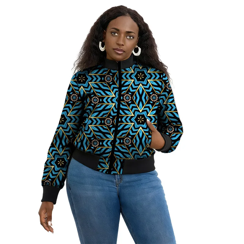 سترة نسائية أفريقية ذات ياقة واقفة سترة أنقرة ملونة مطبوعة بخيط إغلاق معطف منفوخ مبطن خصيصًا #5