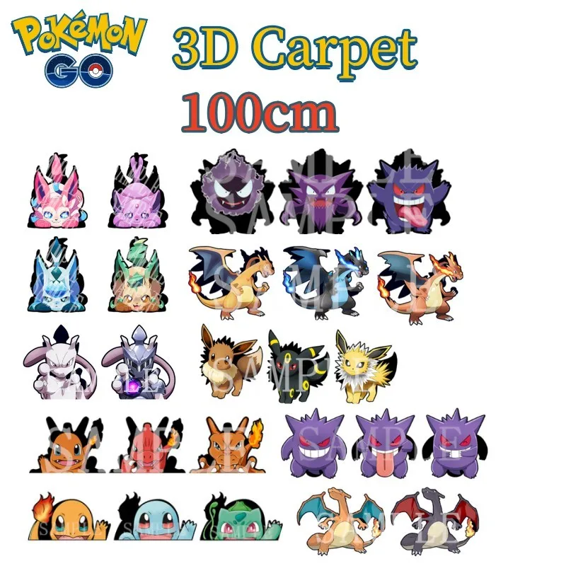 100cm Pokemon 3D Carpet Irregular Cartoon Anime Pikachu Gengar Charizard Lounge Rug Cute Eevee Mewtwo Bedroom Living Room Decor