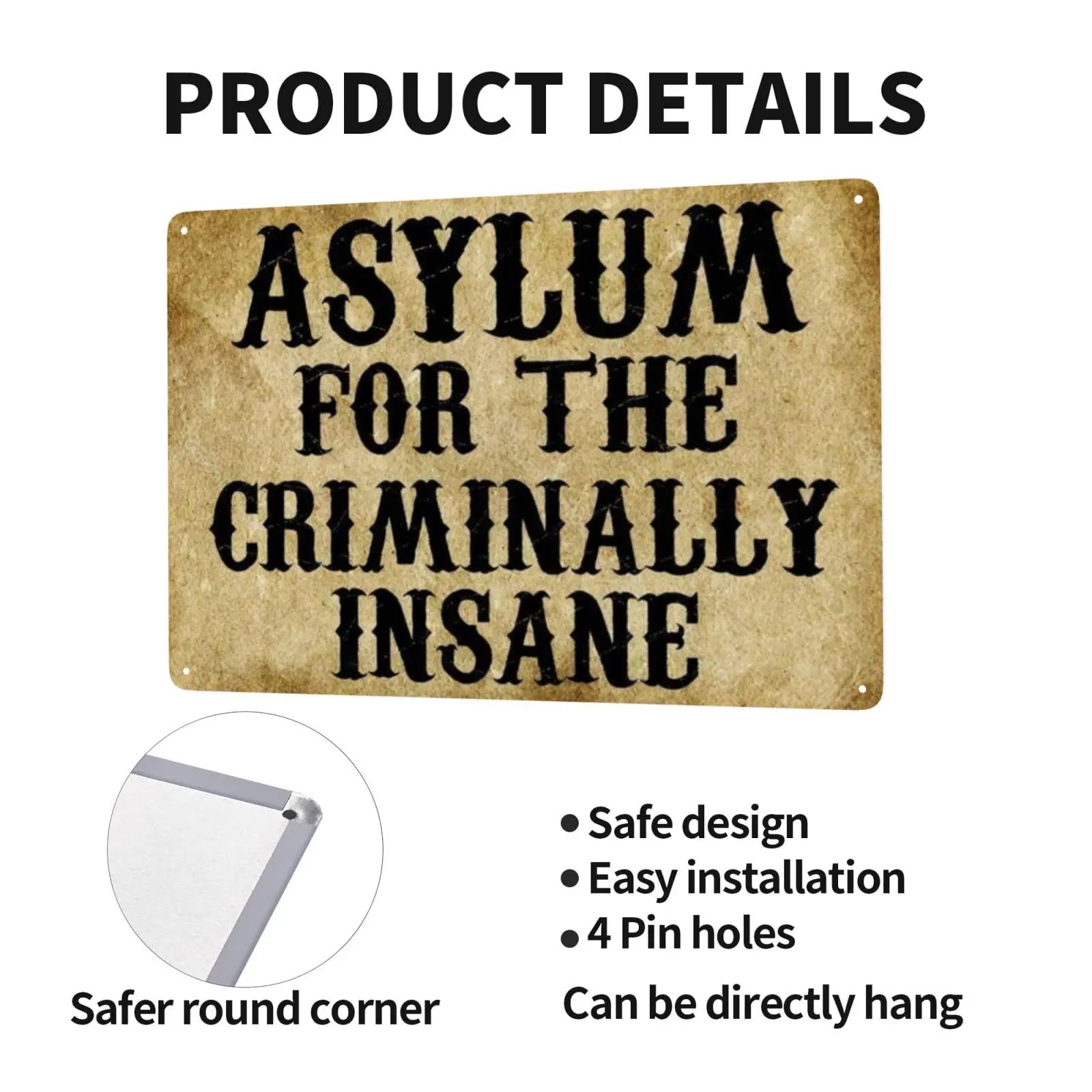 Asylum For The Criminally Insane Retro Tin Signs Funny Tin Sign Metal Art Poster Gift Home Cafe Bar Wall Decor Room Door Ac