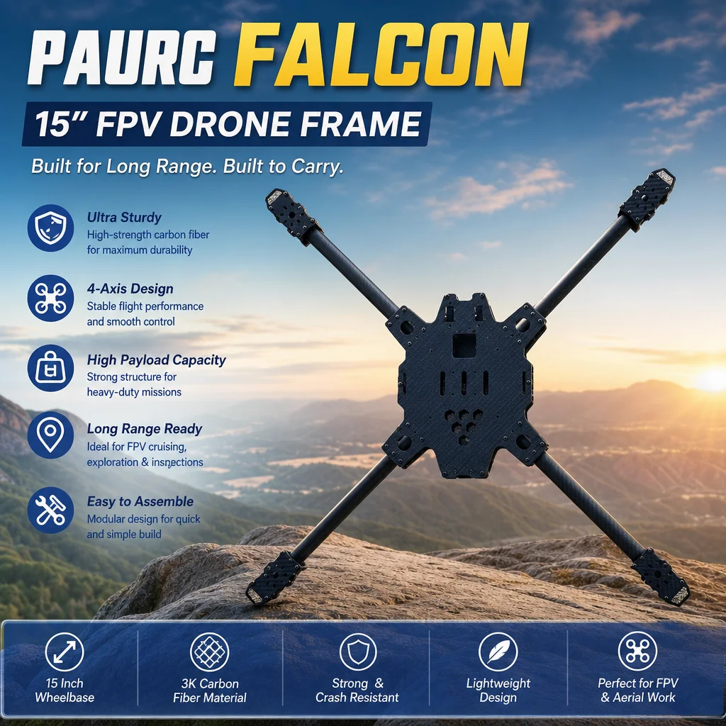 PAURC FALCON 15 Inch FPV Drone Frame - 4-Axis Carbon Fiber Quadcopter for Long Range & Payload, Ultra Sturdy Structure