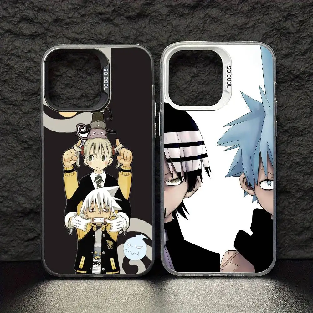 

Anime S-Soul Eater Phone Case For iPhone17,16,15,14,13,12,11 Pro Max Blcak Colorful Silver Plated Inside Cover