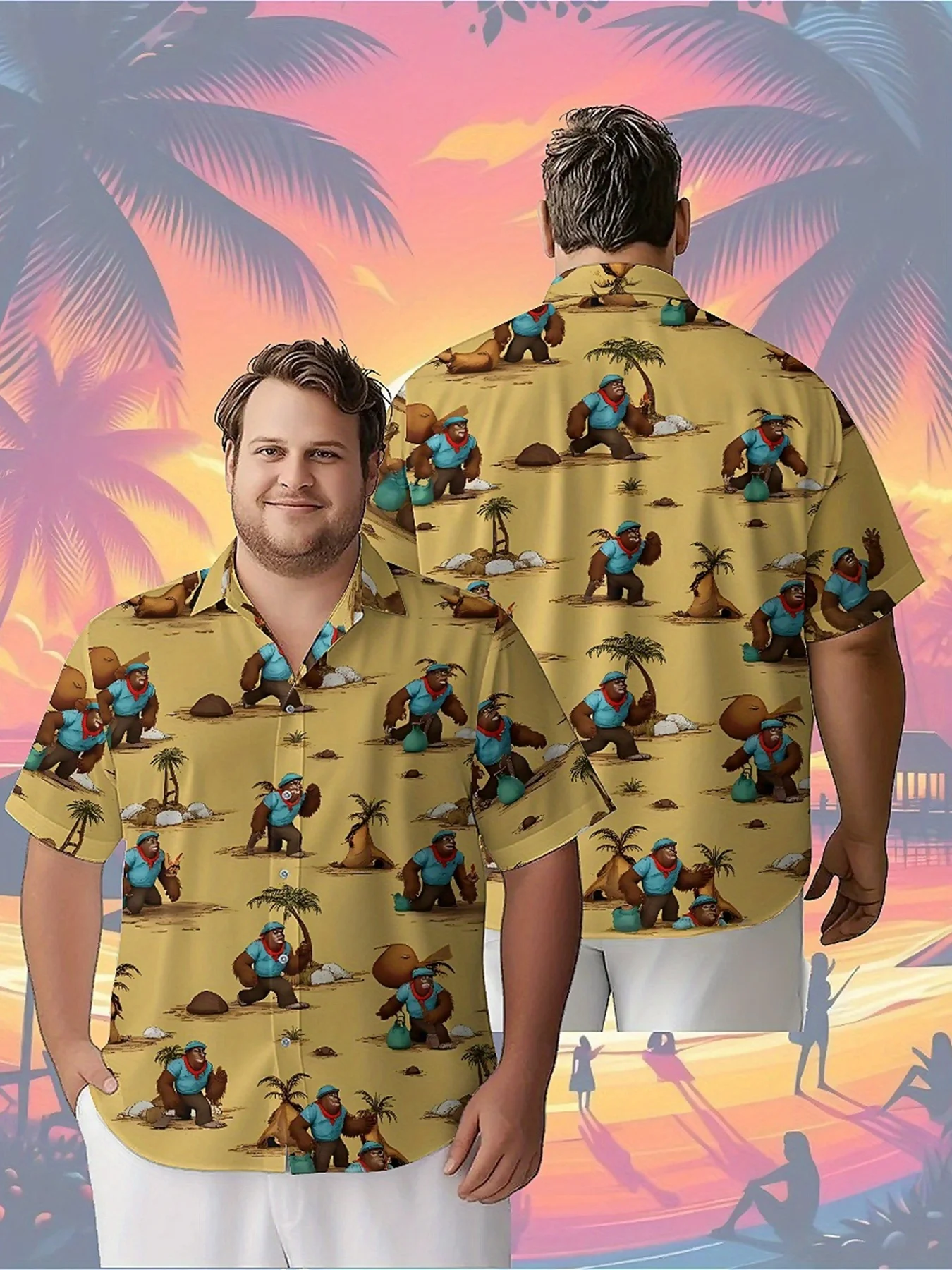

Men's Plus Size Hawaiian Shirts Sasquatch Jungle Adventure Theme pattern, Button Up Shirts, Unisex Casual Clothing, Summer Tops