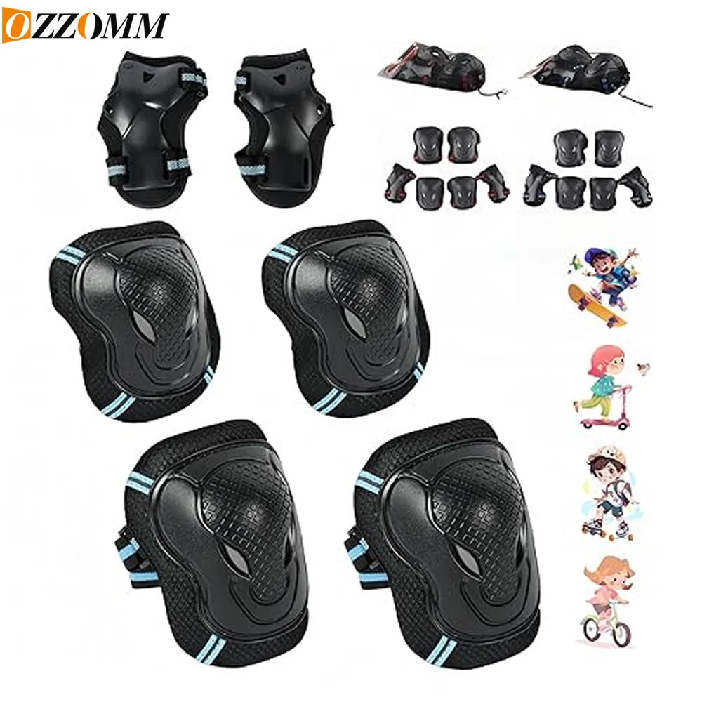 6PCS Reflective Adjustable Knee Elbow Wrist Pads Set Protective Gear for Skateboarding Rollerblading Cycling Scooter Adults