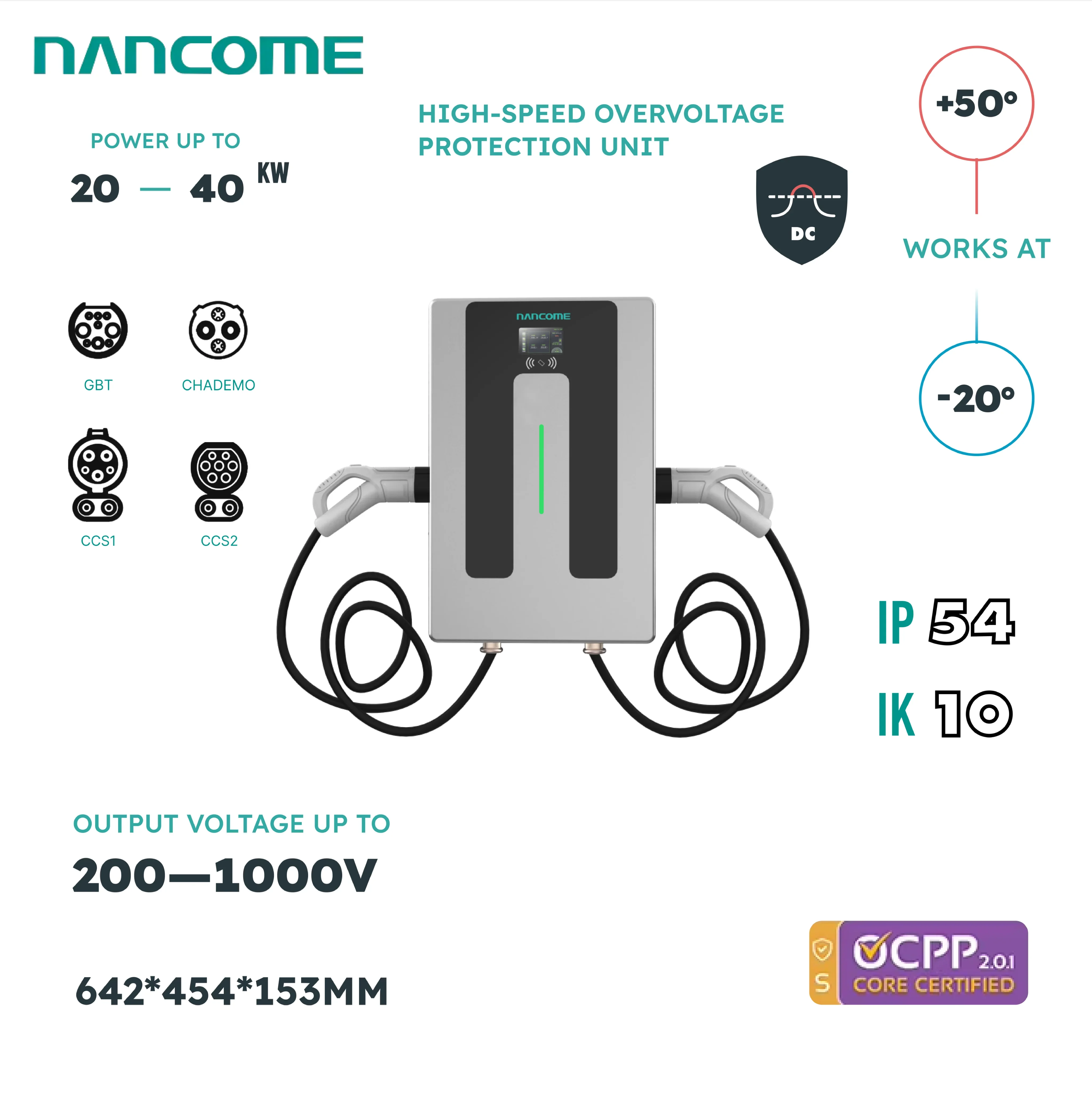 DC Fast Electric Car Wall Box Ev Charger Charging Station 15kw 20kw GBT Floor Standing OCPP1.6