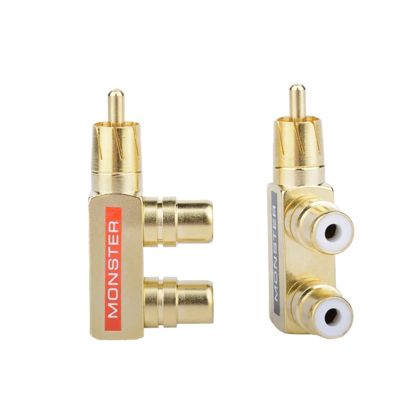 Gloednieuw Pistool Stijl Adapter Diy Accessoires Vergulde Av Audio Splitter Plug Rca Adapter 1 Mannelijke Naar 2 Vrouwelijke F Connector