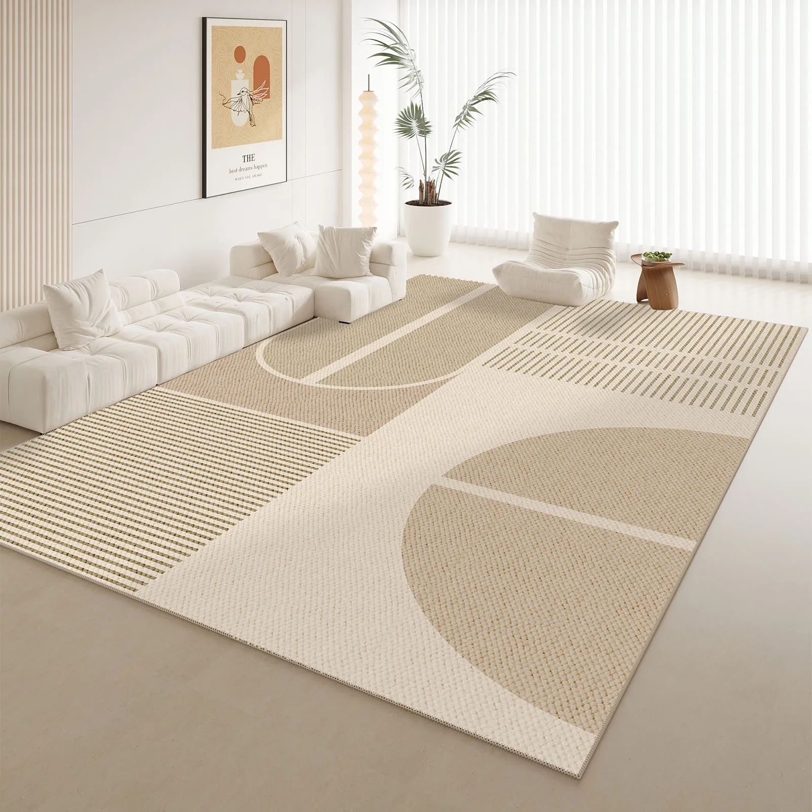 

VIKAMA Modern Simple Geometric Carpet Living Room Bedroom Cream Colour Wear Easy To Clean Ins Style Carpet Home Decoration