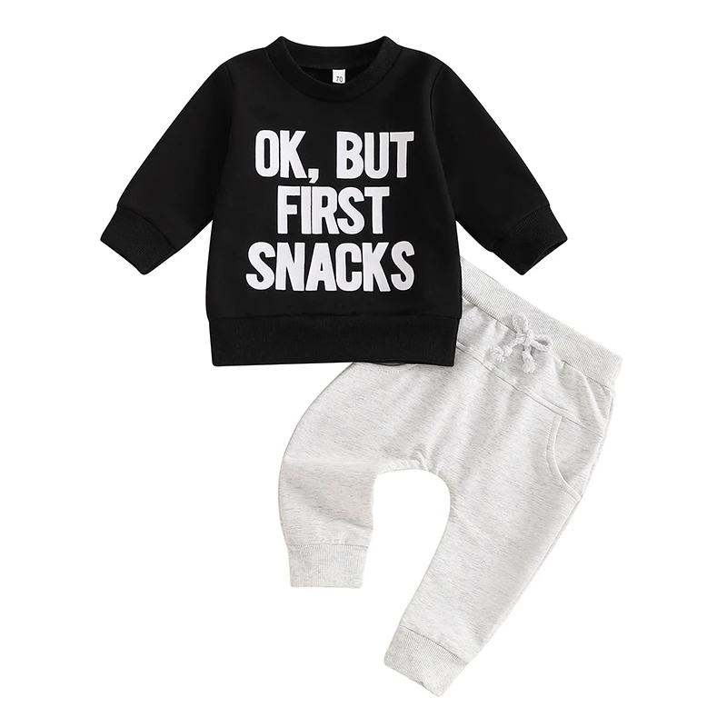 

Toddler Boys Pants Set Letter Print Long Sleeve Round Neck Sweatshirt Drawstring Pocket Long Pants Outfits