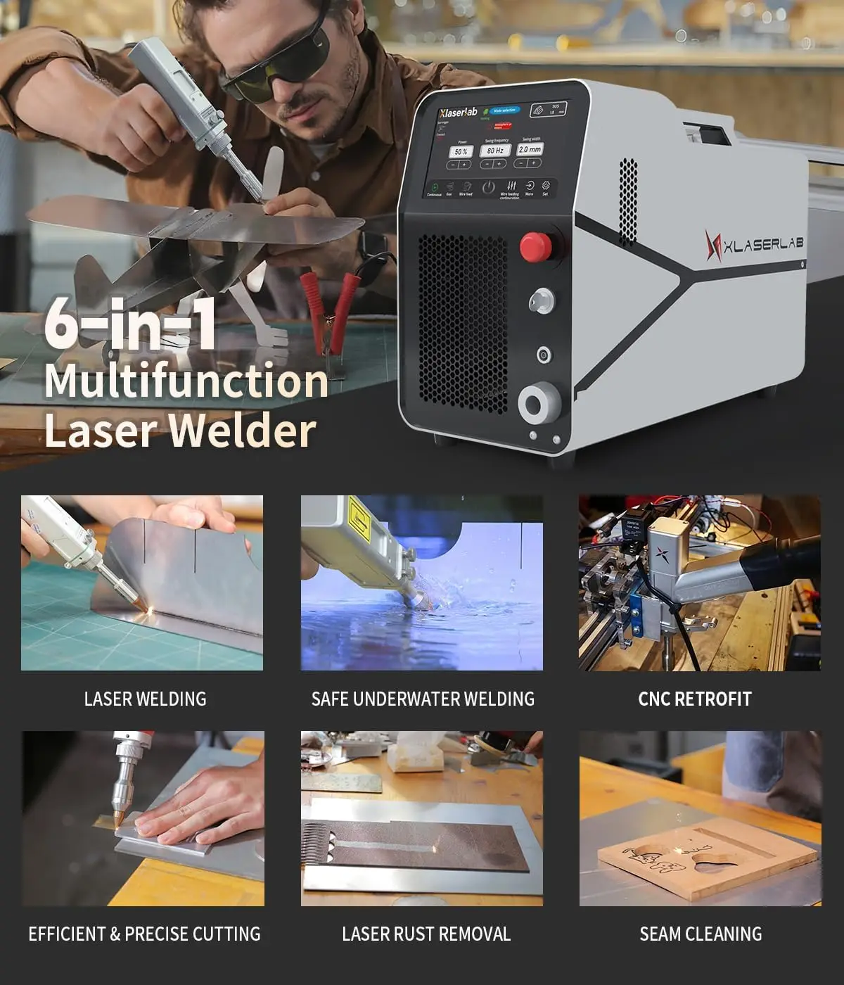 700W Laser Welding Machine – 6-in-1 Fiber Laser Welder for Welding, Cutting, Cleaning, Rust Removal, Underwater Welding