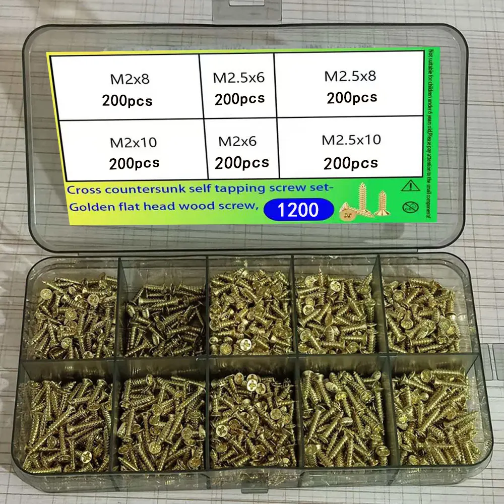 1200/600 pezzi di viti piccole, tra cui viti autofilettanti M2 e M2.5 nelle misure 5 mm, 6 mm, 7 mm, 8 mm e 10 mm
