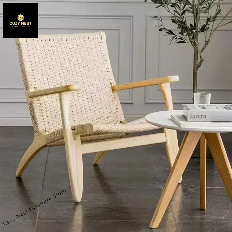 اليابانية Ins كرسي أريكة واحد الخوص كرسي الاستجمام كسول الخوص خشب متين مسند الظهر كرسي شرفة كرسي الأثاث