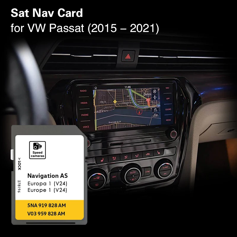 AS V24 Suitabe for VW Passat 2015-2021 from 2014 32GB Map Navi SD GPS Card