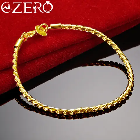 ALIZERO 18K Gold Bracelet 925 Sterling Silver 4mm Rope Chain Bracelet For Women Men Fashion Wedding Party Charms Jewelry Gift