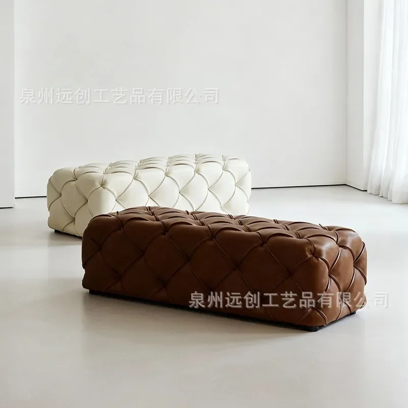 American Light Luxury Leather Sofa Stool Living Room Coffee Table Ottoman Bedroom Bed End Square Bench Home Shoe Change Seat