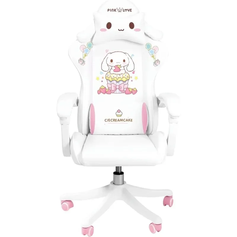 Kursi Gamer kartun untuk remaja dewasa, kursi komputer untuk anak perempuan, kursi Video Game Billa Gamer ergonomis PC (putih)