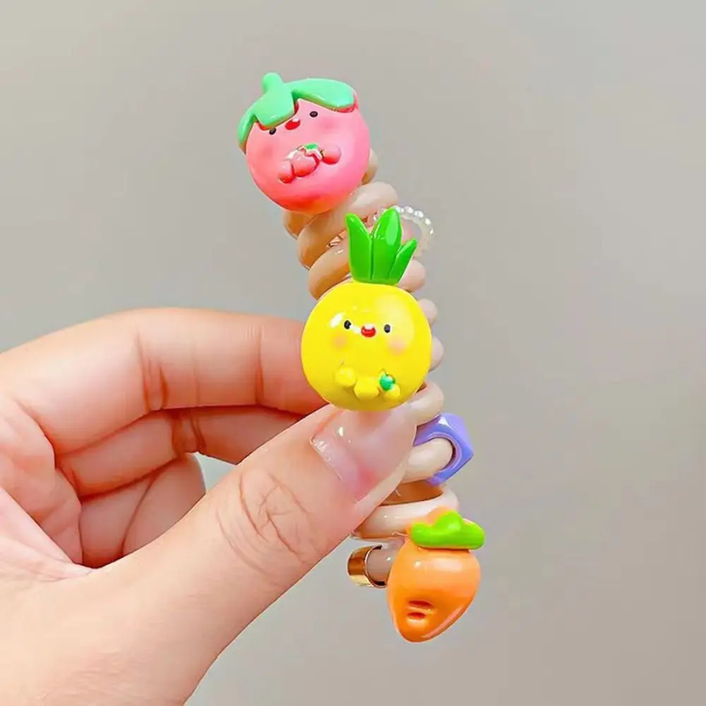 女性のためのかわいい漫画電話ラインヘアバンド、スパイラルコイルゴム、電話ラインヘアループ、高弾性バンド