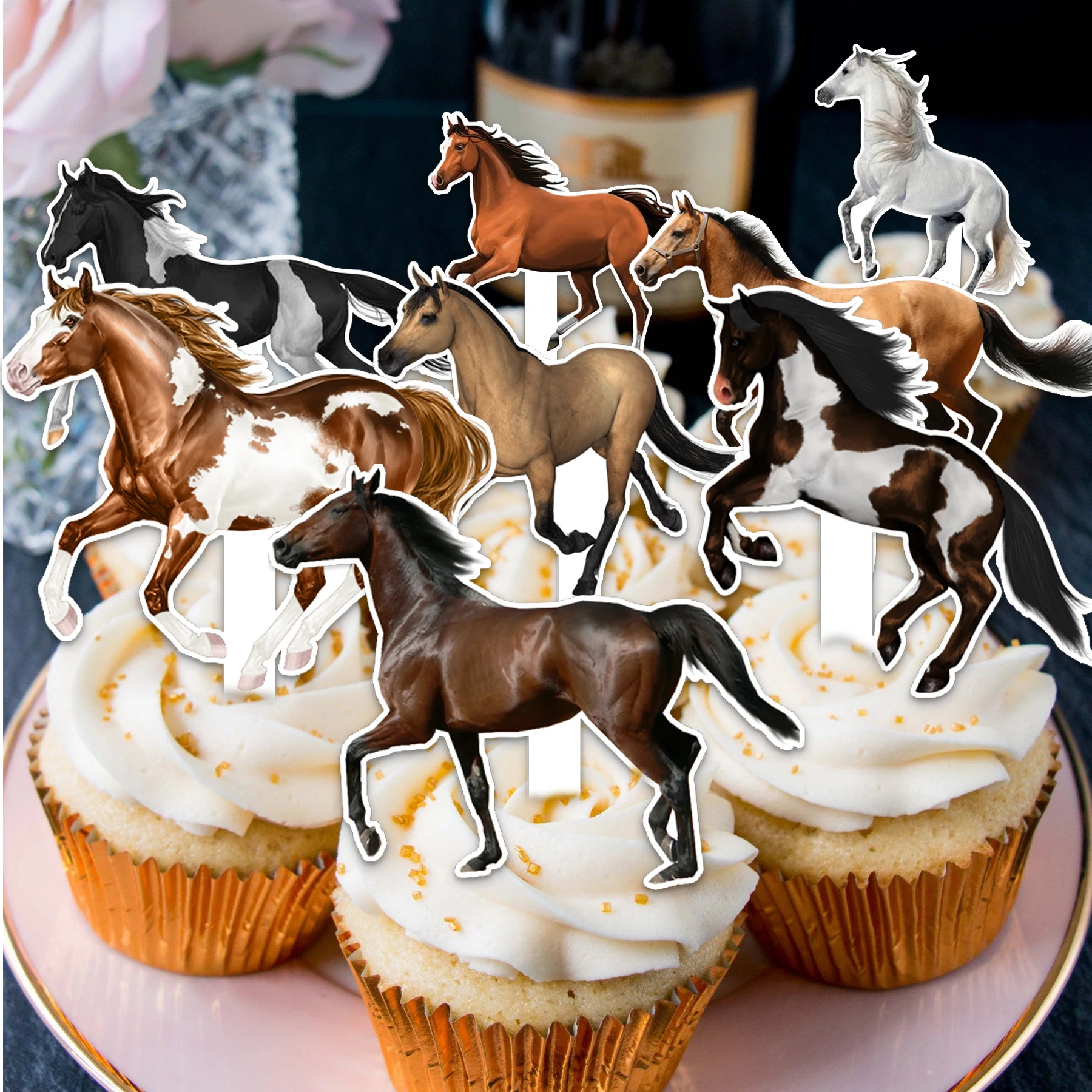 Derby Horse Cupcake Toppers 24 pezzi, kentucky Horse Racing stuzzicadenti, Pony Theme Party Favor decorazioni per torte forniture