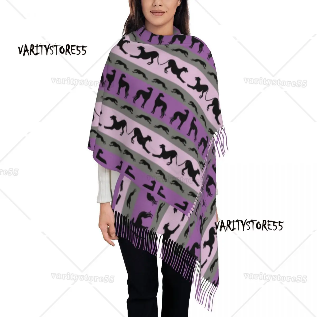 

Custom Greyt Greyhound Puppy Tassel Scarf Women Winter Fall Warm Shawl Wrap Lady Whippet Sighthound Dog Scarves