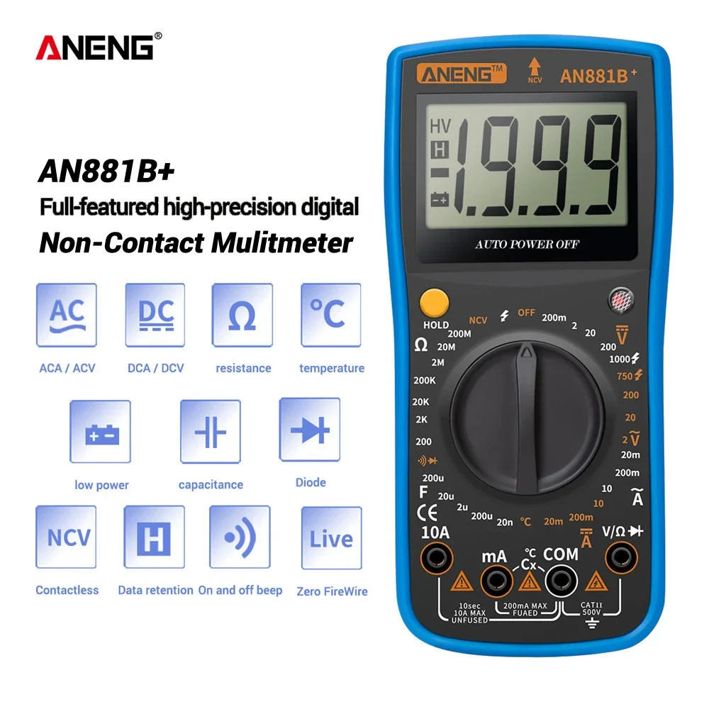 AN881B+ Digital Multimeter Tester True RmsTransistor Testers Manual High Precision Digitals Multimeter Tester AC DC Multi Meter